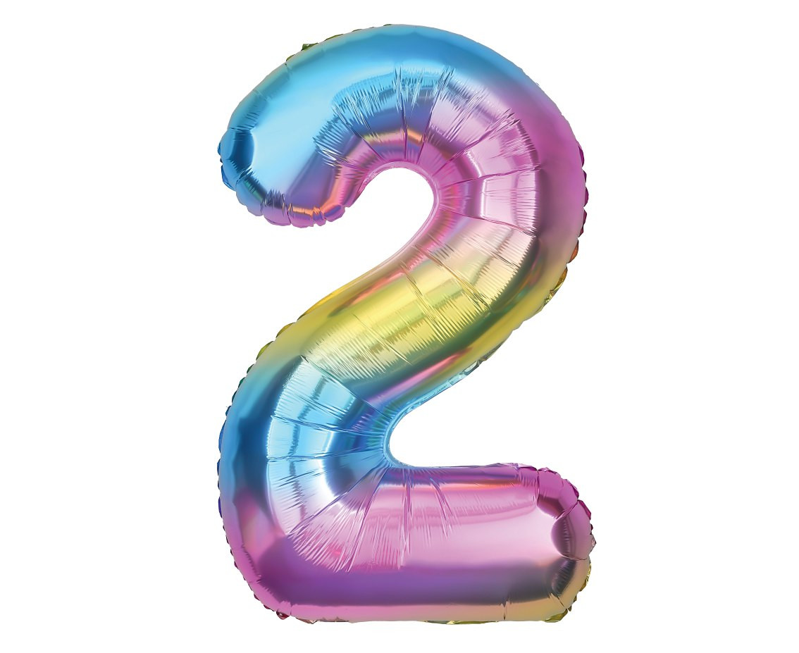 Foil balloon number 2, rainbow, 85 cm